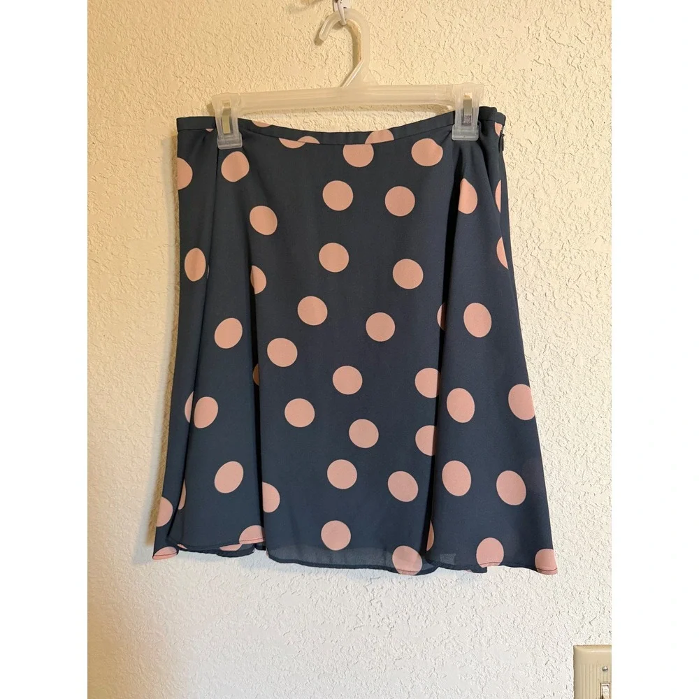 LOFT Womens Navy Blue Pink Polka Dot A-Line Skirt Size M Side Zip Lined 407676